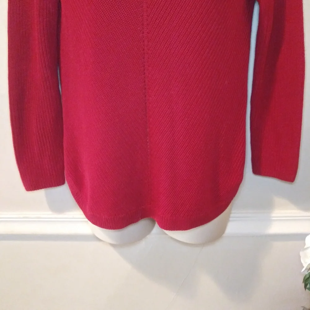 LAST CHANCE-Talbots Red Split Cowl Neck, Ribbed Tunic Length Sweater - Picture 3 of 8